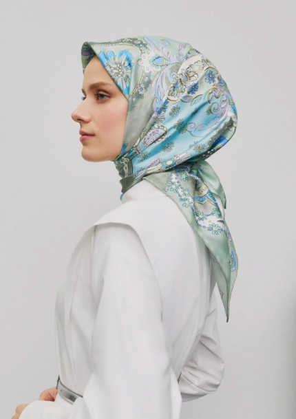 Armine Sura İpek Eşarp 9338-56 Yeşil Karışık Desen