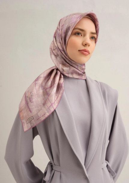 Armine Tivil İpek Eşarp 9339-53 Pembe Karışık Desen
