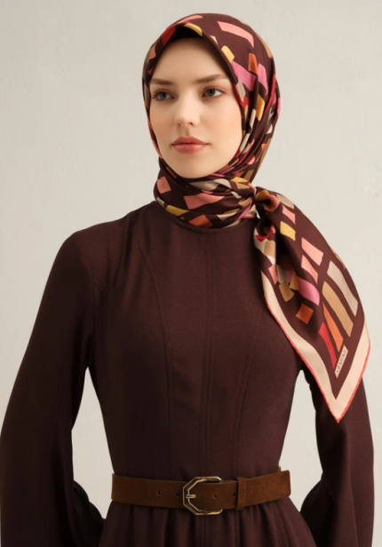 Armine Tivil İpek Eşarp 9341-34 Bordo Karışık Desen