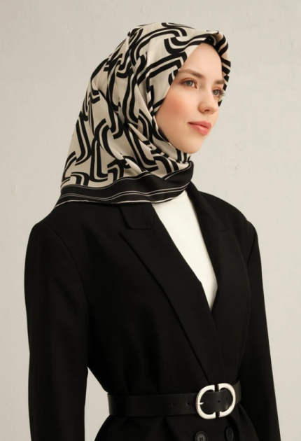 Armine Tivil İpek Eşarp 9343-09 Siyah Karışık Desen
