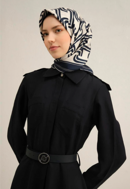 Armine Tivil İpek Eşarp 9343-80 Lacivert Karışık Desen