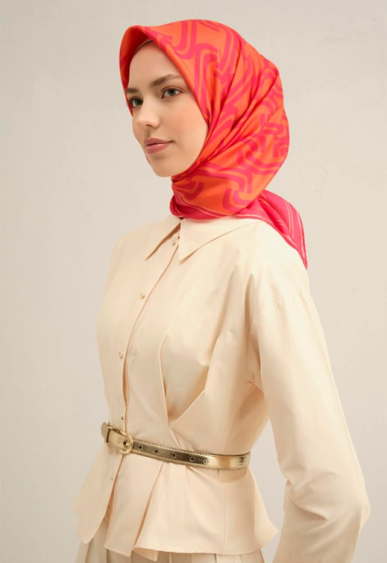 Armine Tivil İpek Eşarp 9343-89 Pembe Karışık Desen