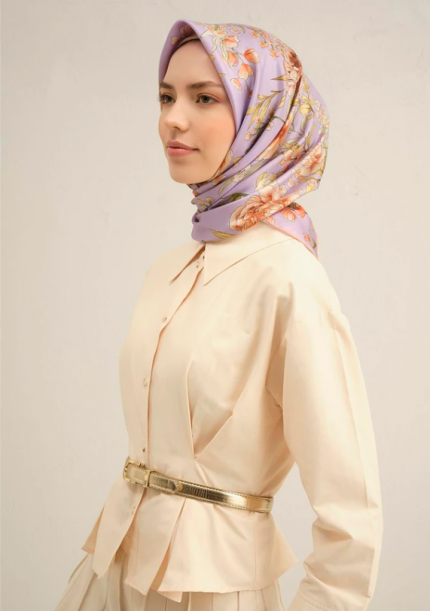 Armine Sura İpek Eşarp 9347-50 Lila Karışık Desen