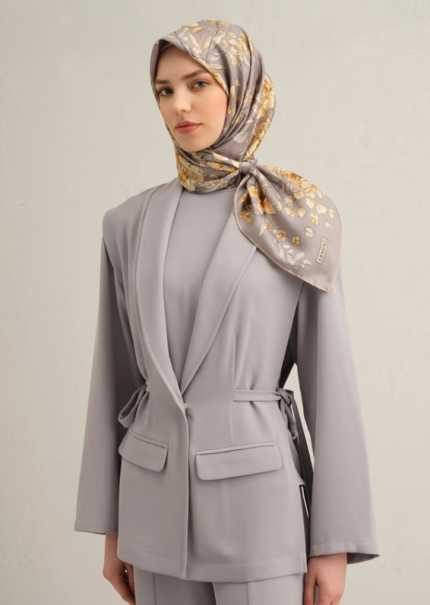 Armine Sura İpek Eşarp 9347-52 Gri Karışık Desen