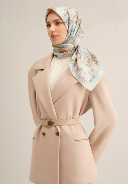Armine Sura İpek Eşarp 9347-80 Buz Mavi Karışık Desen