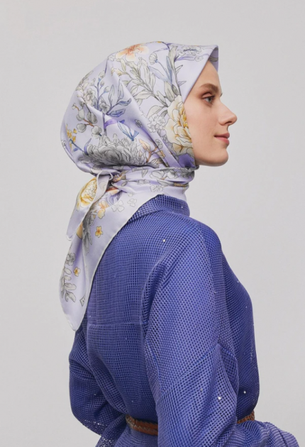 Armine Sura İpek Eşarp 9347-82 Lila Karışık Desen
