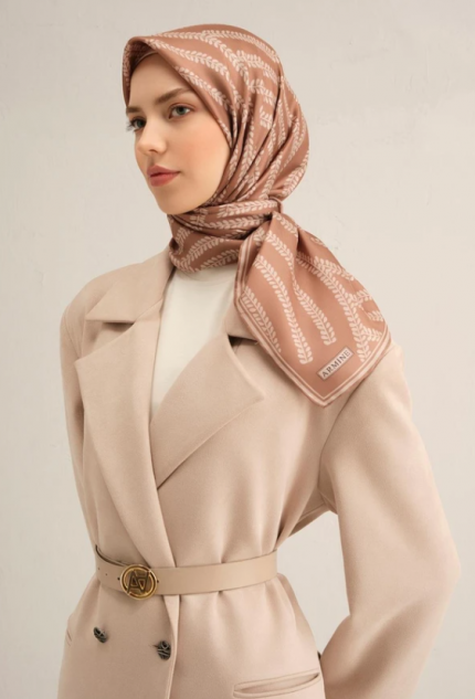 Armine Sura İpek Eşarp 9351-87 Kahverengi Karışık Desen