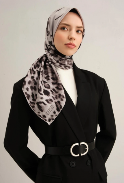 Armine Sura İpek Eşarp 9355-09 Gri Karışık Desen