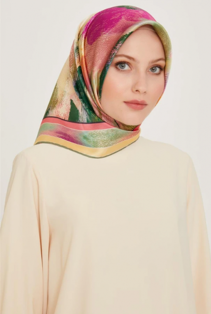 Armine Tivil İpek Eşarp 9240-32 Pembe Karışık Desen