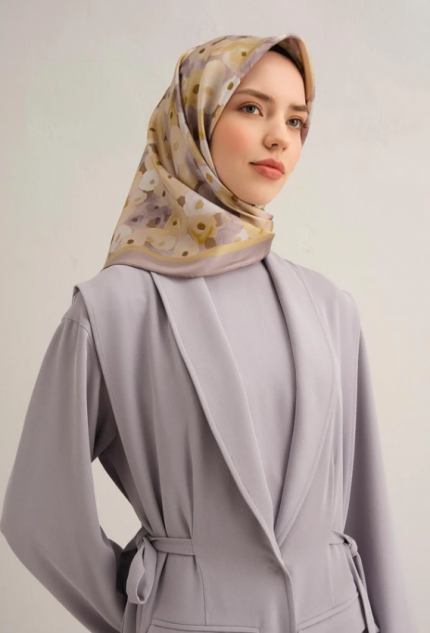Armine Tivil İpek Eşarp 9300-53 Gri Karışık Desen