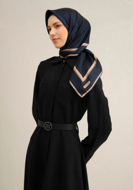 Armine Tivil İpek Eşarp 9301-52 Lacivert Karışık Desen