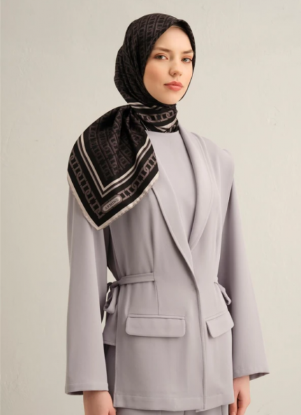 Armine Tivil İpek Eşarp 9301-84 Siyah Karışık Desen