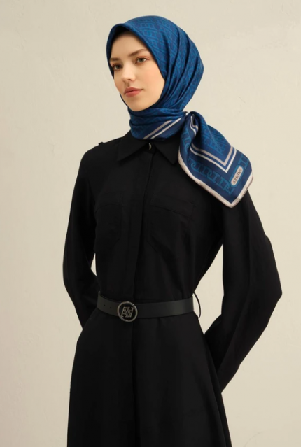 Armine Tivil İpek Eşarp 9301-85 Mavi Karışık Desen