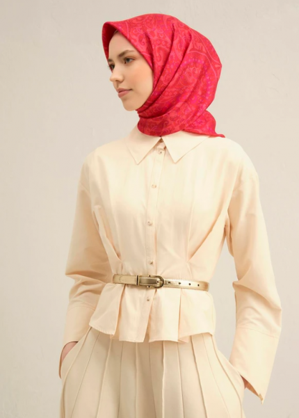 Armine Tivil İpek Eşarp 9304-55 Pembe Karışık Desen