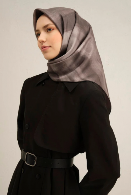 Armine Tivil İpek Eşarp 9308-37 Gri Karışık Desen
