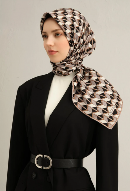 Armine Tivil İpek Eşarp 9309-04 Siyah Karışık Desen
