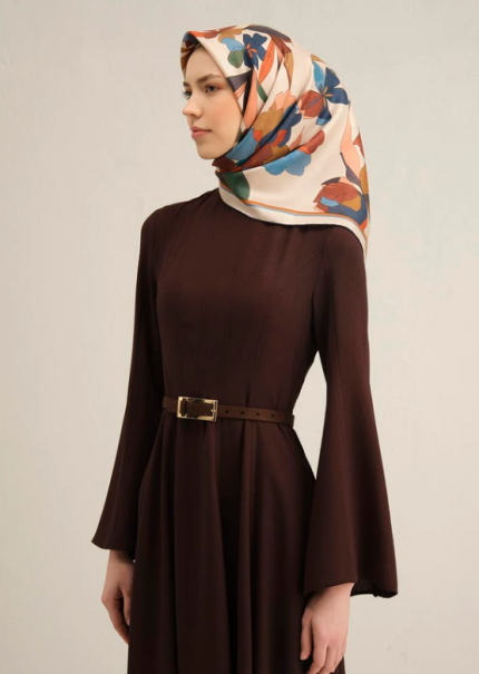 Armine Sura İpek Eşarp 9312-04 Krem Karışık Desen