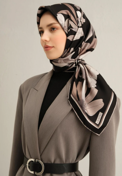 Armine Sura İpek Eşarp 9312-07 Siyah Karışık Desen