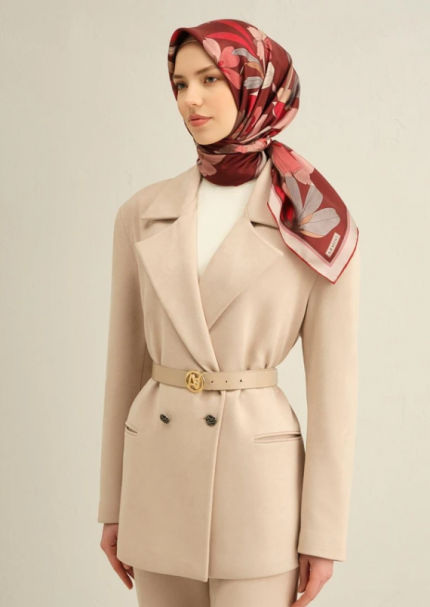 Armine Sura İpek Eşarp 9312-85 Bordo Karışık Desen