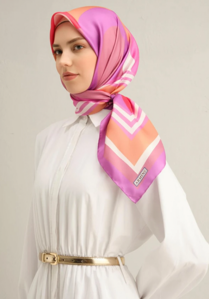 Armine Tivil İpek Eşarp 9313-57 Pembe Karışık Desen