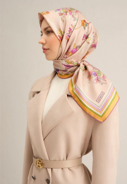 Armine Sura İpek Eşarp 9316-31 Vizon Karışık Desen