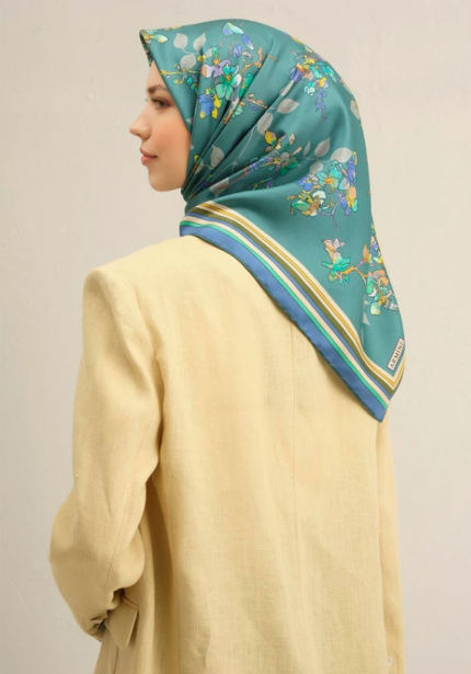 Armine Sura İpek Eşarp 9316-32 Yeşil Karışık Desen