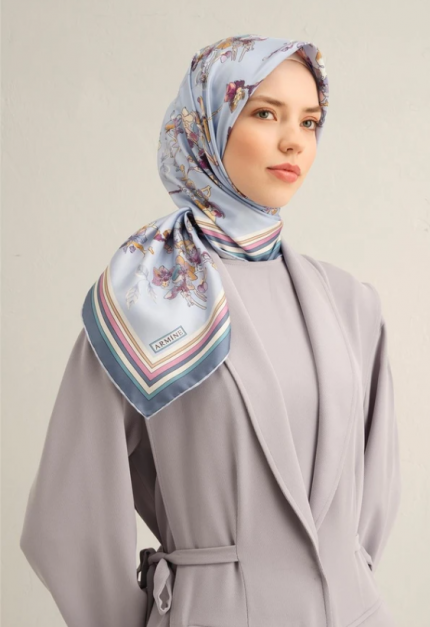 Armine Sura İpek Eşarp 9316-36 Mavi Karışık Desen