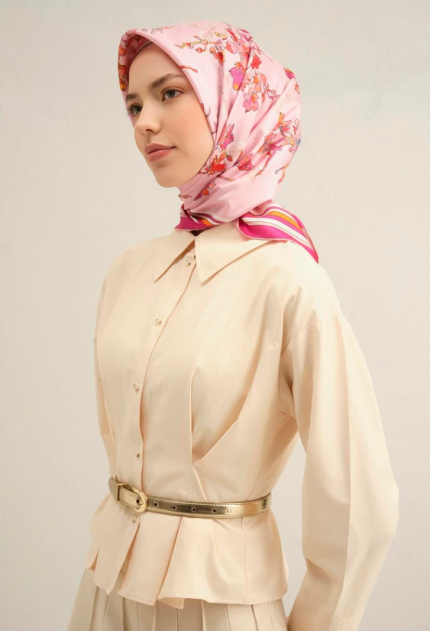 Armine Sura İpek Eşarp 9316-50 Pembe Karışık Desen