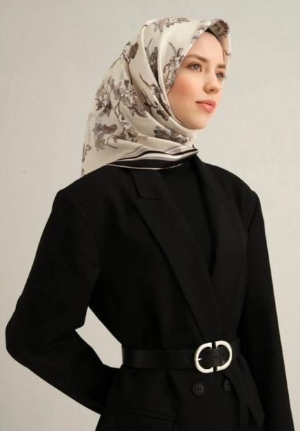 Armine Sura İpek Eşarp 9316-85 Krem Karışık Desen
