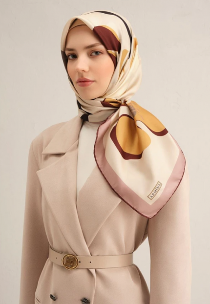 Armine Tivil İpek Eşarp 9317-02 Krem Karışık Desen