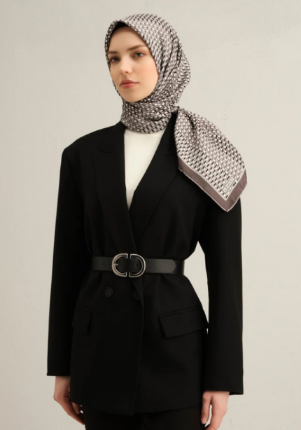 Armine Tivil İpek Eşarp 9319-08 Gri Karışık Desen