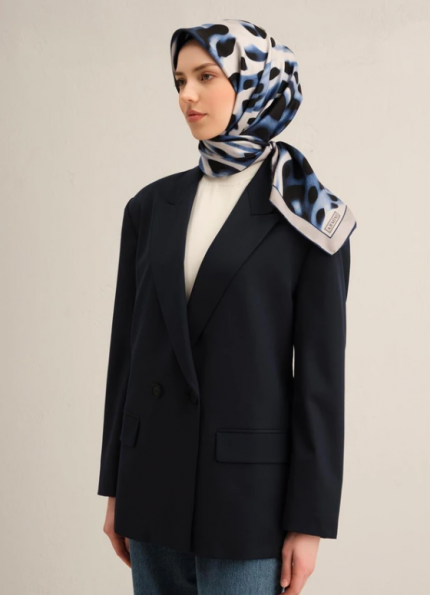 Armine Tivil İpek Eşarp 9320-33 Lacivert Karışık Desen