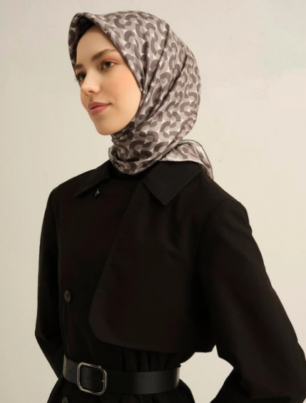 Armine Tivil İpek Eşarp 9321-06 Gri Karışık Desen