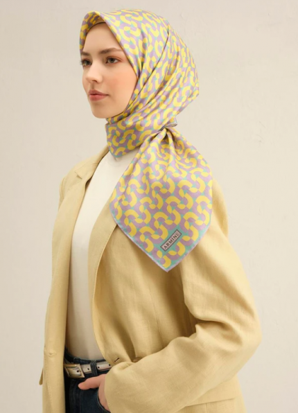 Armine Tivil İpek Eşarp 9321-53 Sarı Karışık Desen