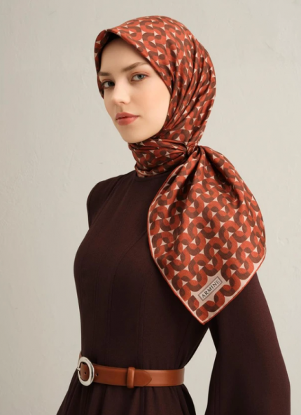 Armine Sura İpek Eşarp 9321-84 Kırmızı Karışık Desen