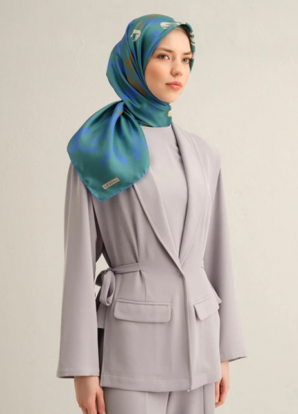 Armine Tivil İpek Eşarp 9322-37 Yeşil Karışık Desen