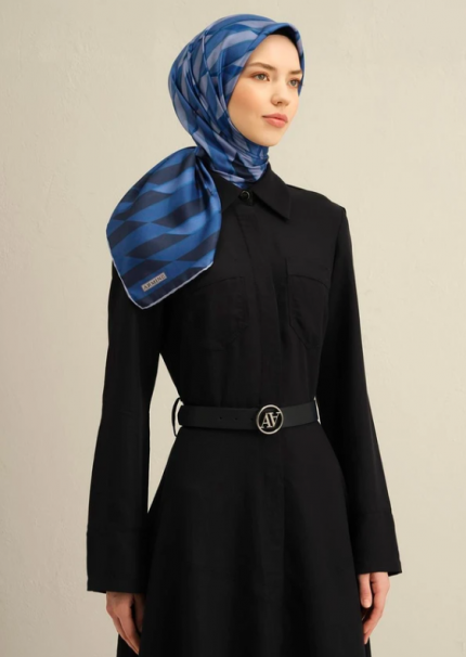Armine Tivil İpek Eşarp 9325-85 Mavi Karışık Desen