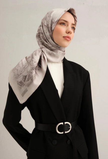 Armine Tivil İpek Eşarp 9326-84 Gri Karışık Desen