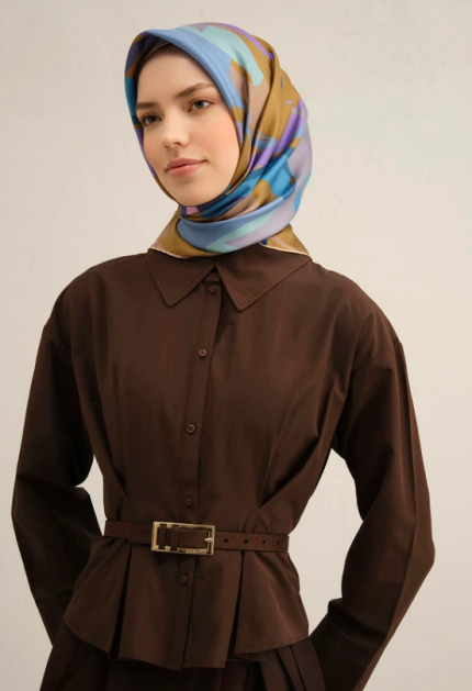 Armine Sura İpek Eşarp 9328-31 Hardal Sarı Karışık Desen