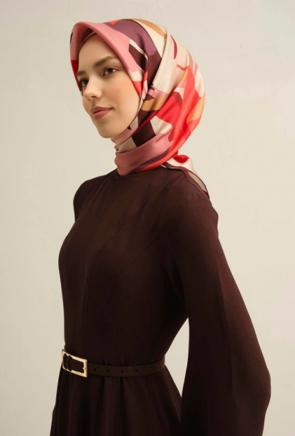 Armine Tivil İpek Eşarp 9328-83 Bordo Karışık Desen