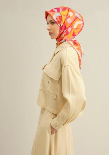Armine Tivil İpek Eşarp 9329-31 Pembe Karışık Desen
