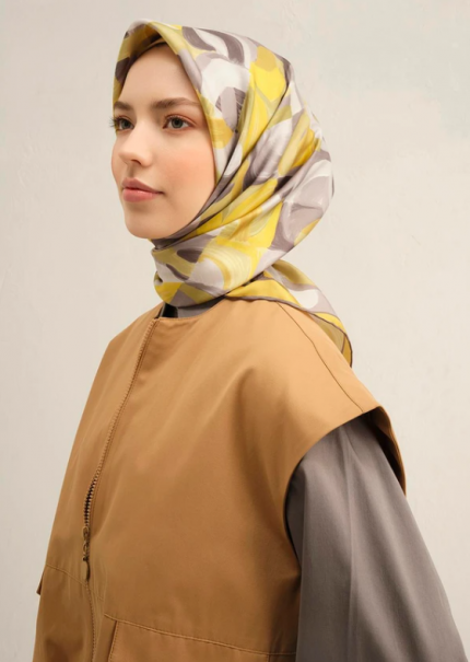 Armine Sura İpek Eşarp 9329-58 Sarı Karışık Desen