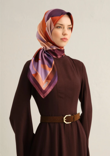 Armine Tivil İpek Eşarp 9331-50 Mor Karışık Desen