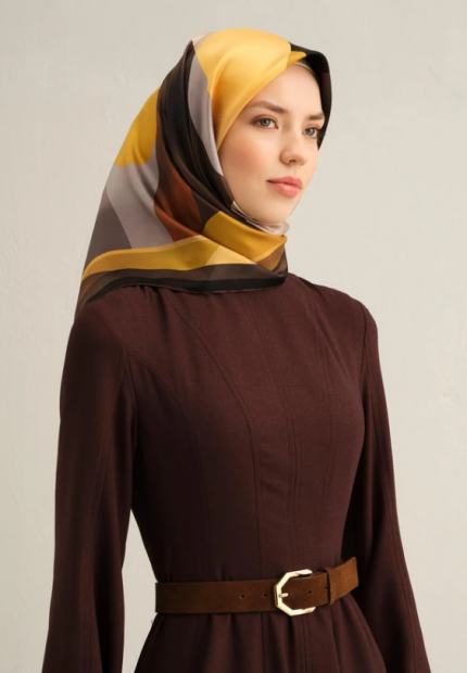 Armine Sura İpek Eşarp 9331-57 Gri Karışık Desen