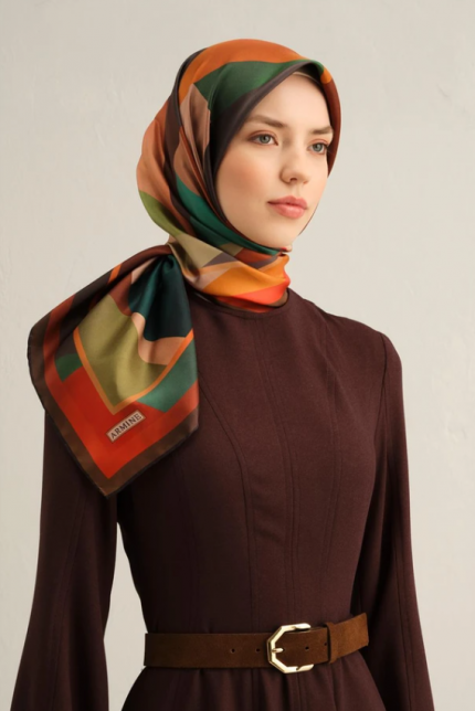 Armine Tivil İpek Eşarp 9331-83 Yeşil Karışık Desen