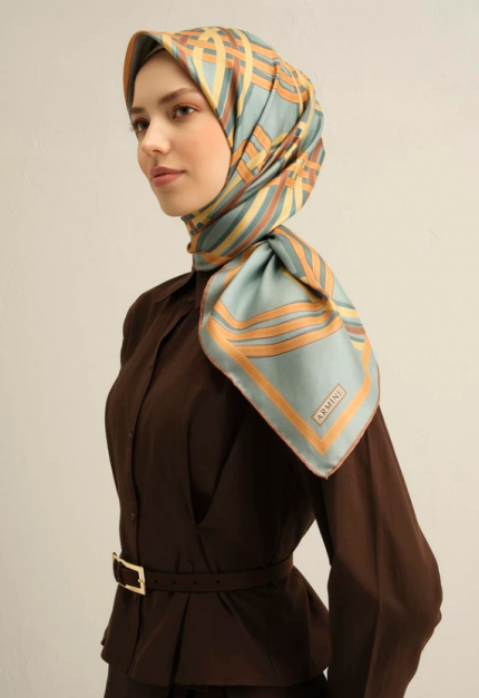 Armine Tivil İpek Eşarp 9333-84 Yeşil Karışık Desen