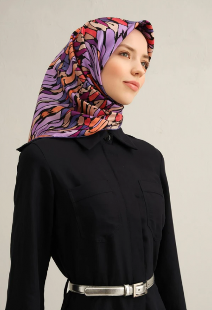 Armine Tivil İpek Eşarp 9335-06 Mor Karışık Desen