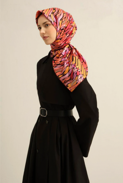 Armine Tivil İpek Eşarp 9335-33 Pembe Karışık Desen