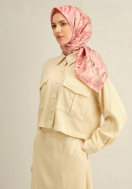 Armine Tivil İpek Eşarp 9335-89 Pembe Karışık Desen