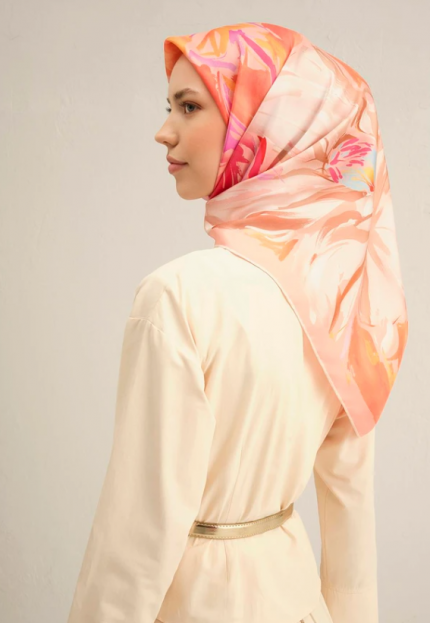 Armine Sura İpek Eşarp 9337-82 Pembe Karışık Desen